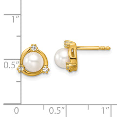 14k 1/10 carat Lab Grown Diamond VS/SI+ G+ and 5.50 mm Round Freshwater Cultured Pearl Post Earrings