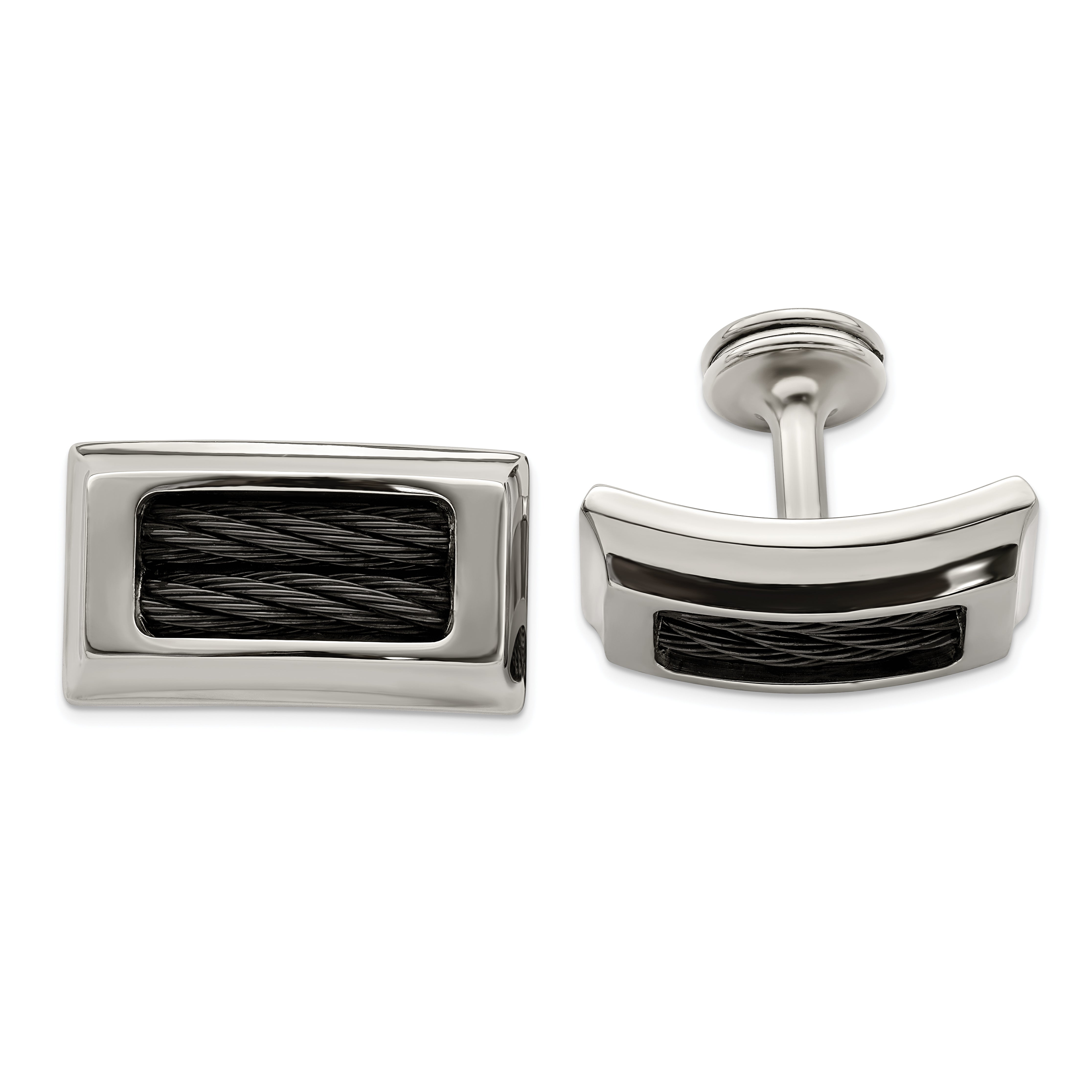 Edward Mirell Titanium & Black Memory Cable Polished Cufflinks