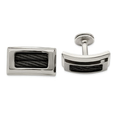 Edward Mirell Titanium & Black Memory Cable Polished Cufflinks