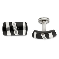 Edward Mirell Black Ti & Sterling Silver .19 ctw Diamond Cufflinks