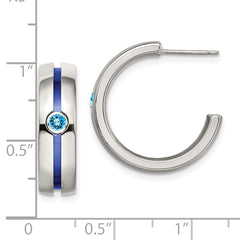 Edward Mirell Grey Ti Brushed Blue Anodized and Blue Topaz J Hoop Post Earrings