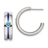 Edward Mirell Grey Ti Brushed Blue Anodized and Blue Topaz J Hoop Post Earrings