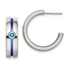 Edward Mirell Grey Ti Brushed Blue Anodized and Blue Topaz J Hoop Post Earrings