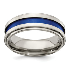 Edward Mirell Titanium Grooved Blue Anodized Flat 7.5mm Band