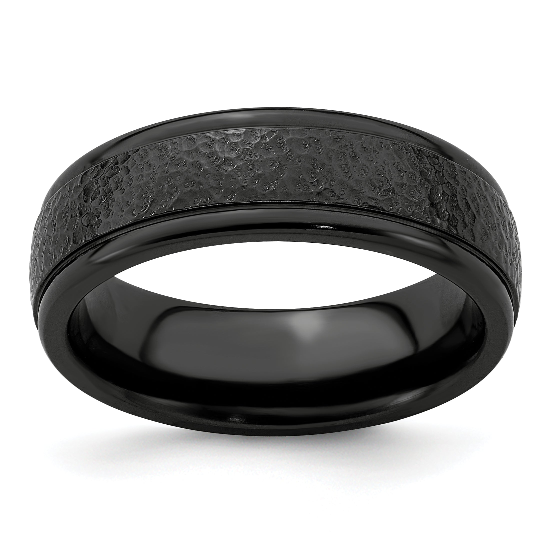 Edward Mirell Titanium Black Ti Hammered 7mm Band
