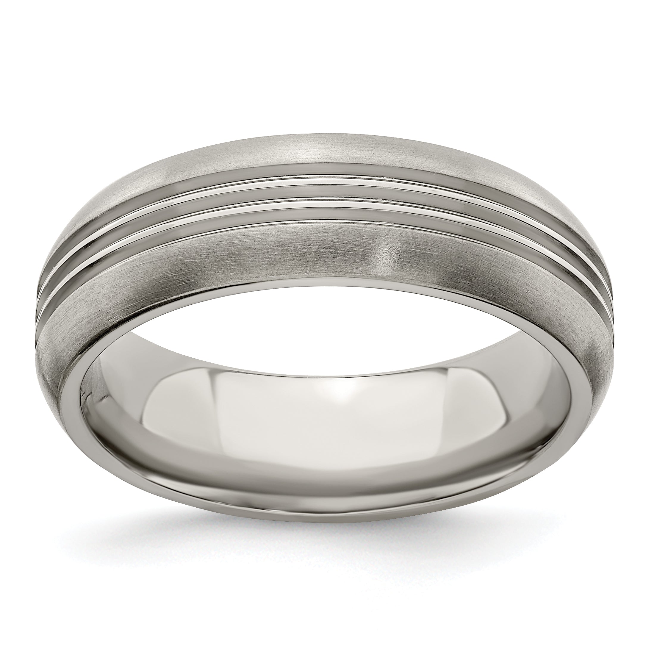 Edward Mirell Titanium Polished Triple Grooved 7mm Band Size 11.5