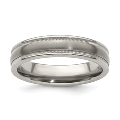 Edward Mirell Titanium Brushed/Polished Tri Dome Milgrain 5mm Band Size 9.5