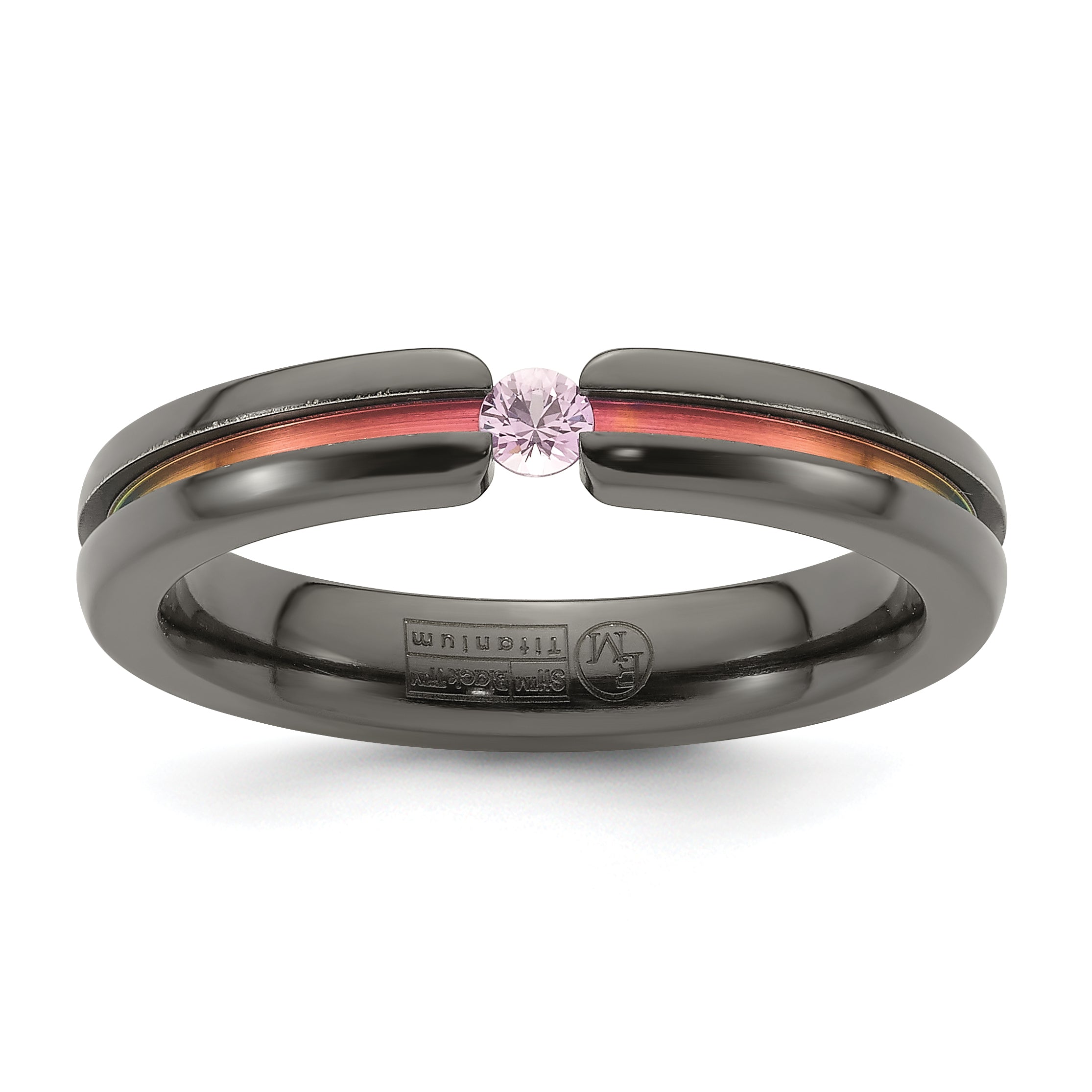 Edward Mirell Black Ti Pink Sapphire and Pink Anodized Grooved 4mm Band