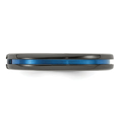 Edward Mirell Black Ti Blue Sapphire and Blue Anodized Grooved 4mm Band