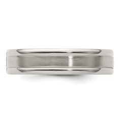 Edward Mirell Titanium Tension-set 1/10 carat Diamond Brushed/Polished Grooved 6mm Flat Band