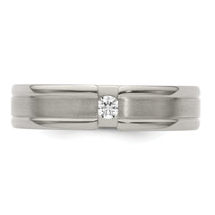 Edward Mirell Titanium Tension-set 1/10 carat Diamond Brushed/Polished Grooved 6mm Flat Band