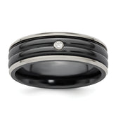 Edward Mirell Black Ti with Grey Titanium Edge .03 carat Diamond with Sterling Silver Bezel 7mm Band