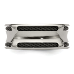 Edward Mirell Stainless Steel and Black Ti Cable Edge Polished Concave 10mm Band