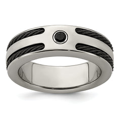 Edward Mirell Titanium Spinel With Argentium Silver Bezel & Cable 7mm Ring