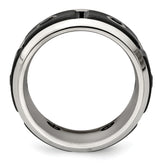 Edward Mirell Black Ti Stainless Steel Silver Bezel Black Spinel Ring