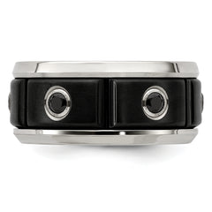 Edward Mirell Black Ti Stainless Steel Silver Bezel Black Spinel Ring