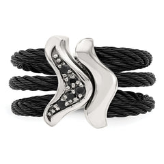 Edward Mirell Black Ti With Sterling Silver Black Spinel Cable Flexible Ring