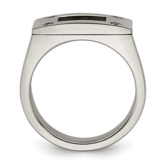Edward Mirell Titanium Brown Leather Insert Polished Ring