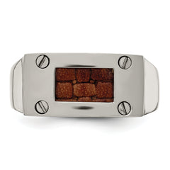 Edward Mirell Titanium Brown Leather Insert Polished Ring