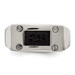 Edward Mirell Titanium Black Leather Insert Polished Ring