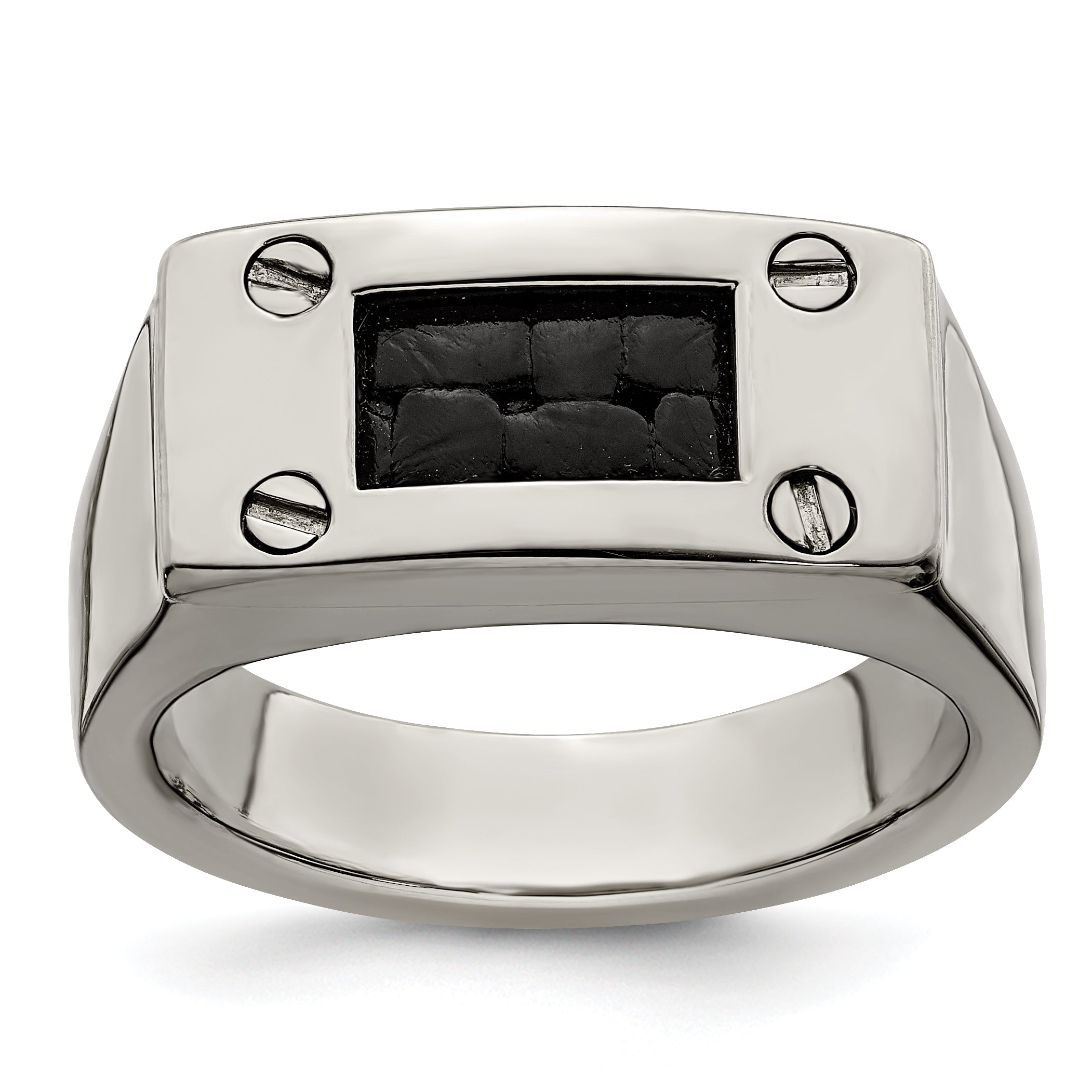Edward Mirell Titanium Black Leather Insert Polished Ring