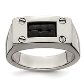 Edward Mirell Titanium Black Leather Insert Polished Ring