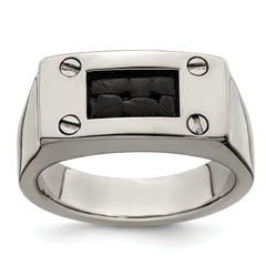 Edward Mirell Titanium Black Leather Insert Polished Ring