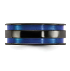 Edward Mirell Black Ti with Blue Anodized Grooves Flat 8.5mm Band