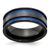 Edward Mirell Black Ti with Blue Anodized Grooves Flat 8.5mm Band