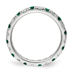 14k White Gold 7/8 carat Lab Grown Diamond VS/SI+ G+ and Lab Created Emerald Size 9 Eternity Band