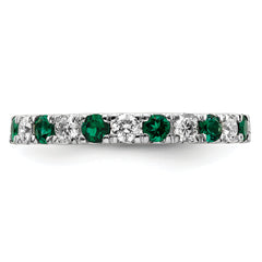 14k White Gold 7/8 carat Lab Grown Diamond VS/SI+ G+ and Lab Created Emerald Size 9 Eternity Band