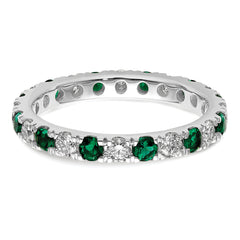 14k White Gold 7/8 carat Lab Grown Diamond VS/SI+ G+ and Lab Created Emerald Size 9 Eternity Band