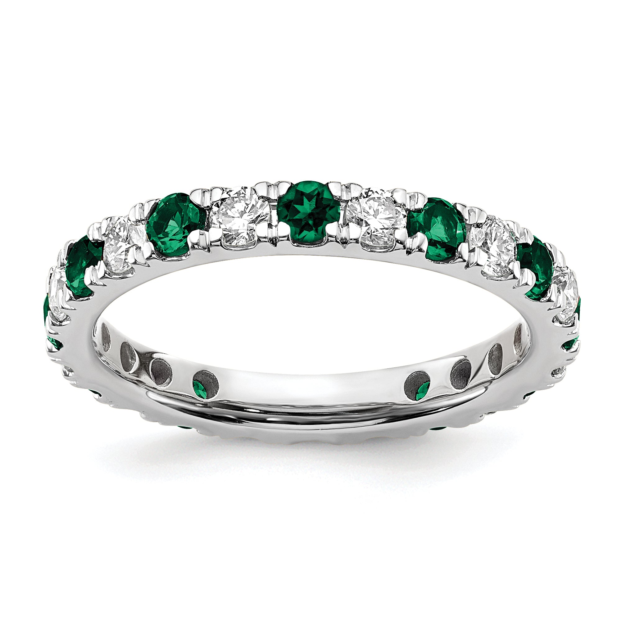 14k White Gold 7/8 carat Lab Grown Diamond VS/SI+ G+ and Lab Created Emerald Size 9 Eternity Band