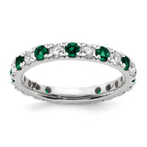 14k White Gold 7/8 carat Lab Grown Diamond VS/SI+ G+ and Lab Created Emerald Size 9 Eternity Band