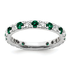 14k White Gold 7/8 carat Lab Grown Diamond VS/SI+ G+ and Lab Created Emerald Size 9 Eternity Band