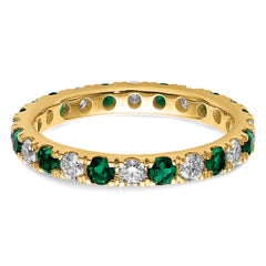 14k 7/8 carat Lab Grown Diamond VS/SI+ G+ and Lab Created Emerald Size 9 Eternity Band