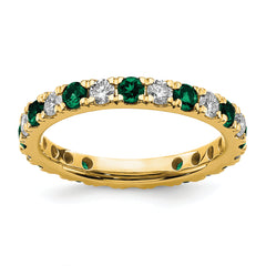 14k 7/8 carat Lab Grown Diamond VS/SI+ G+ and Lab Created Emerald Size 9 Eternity Band