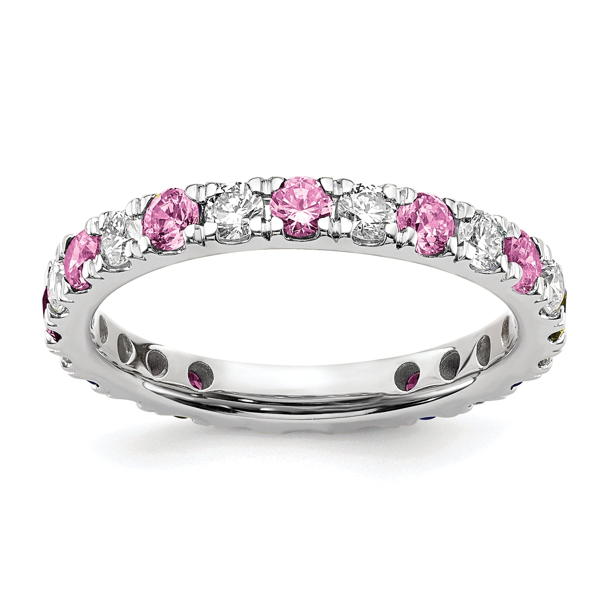 14k White Gold 7/8 carat Lab Grown Diamond VS/SI+ G+ and Lab Created Pink Sapphire Size 9 Eternity Band