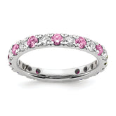 14k White Gold 7/8 carat Lab Grown Diamond VS/SI+ G+ and Lab Created Pink Sapphire Size 9 Eternity Band