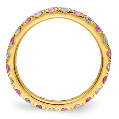 14k 7/8 carat Lab Grown Diamond VS/SI+ G+ and Lab Created Pink Sapphire Size 9 Eternity Band