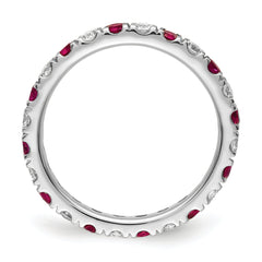 14k White Gold 7/8 carat Lab Grown Diamond VS/SI+ G+ and Lab Created Ruby Size 9 Eternity Band