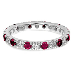 14k White Gold 7/8 carat Lab Grown Diamond VS/SI+ G+ and Lab Created Ruby Size 9 Eternity Band