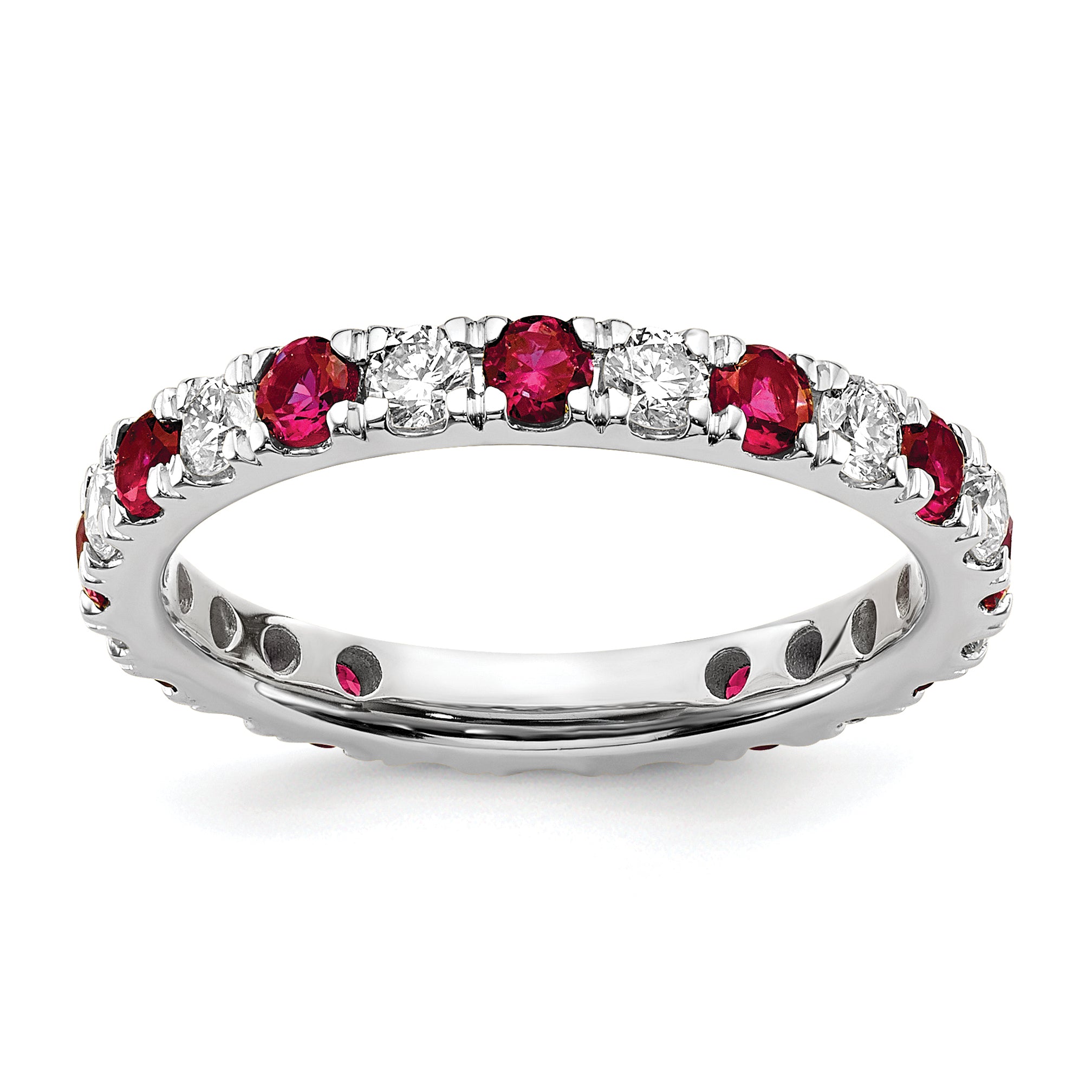 14k White Gold 7/8 carat Lab Grown Diamond VS/SI+ G+ and Lab Created Ruby Size 9 Eternity Band