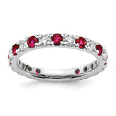 14k White Gold 7/8 carat Lab Grown Diamond VS/SI+ G+ and Lab Created Ruby Size 9 Eternity Band