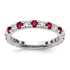 14k White Gold 7/8 carat Lab Grown Diamond VS/SI+ G+ and Lab Created Ruby Size 9 Eternity Band