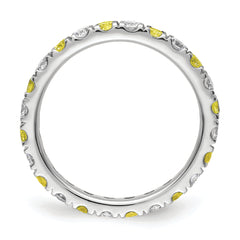 14k White Gold 7/8 carat Lab Grown Diamond VS/SI+ G+ and Lab Created Yellow Sapphire Size 9 Eternity Band
