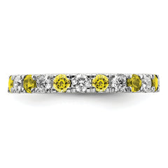 14k White Gold 7/8 carat Lab Grown Diamond VS/SI+ G+ and Lab Created Yellow Sapphire Size 9 Eternity Band