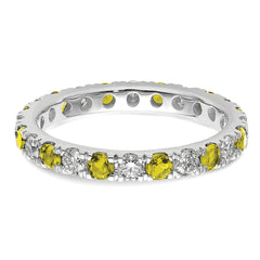 14k White Gold 7/8 carat Lab Grown Diamond VS/SI+ G+ and Lab Created Yellow Sapphire Size 9 Eternity Band