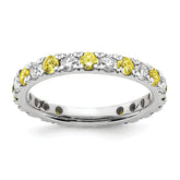 14k White Gold 3/4 carat Lab Grown Diamond VS/SI+ G+ and Lab Created Yellow Sapphire Size 4 Eternity Band