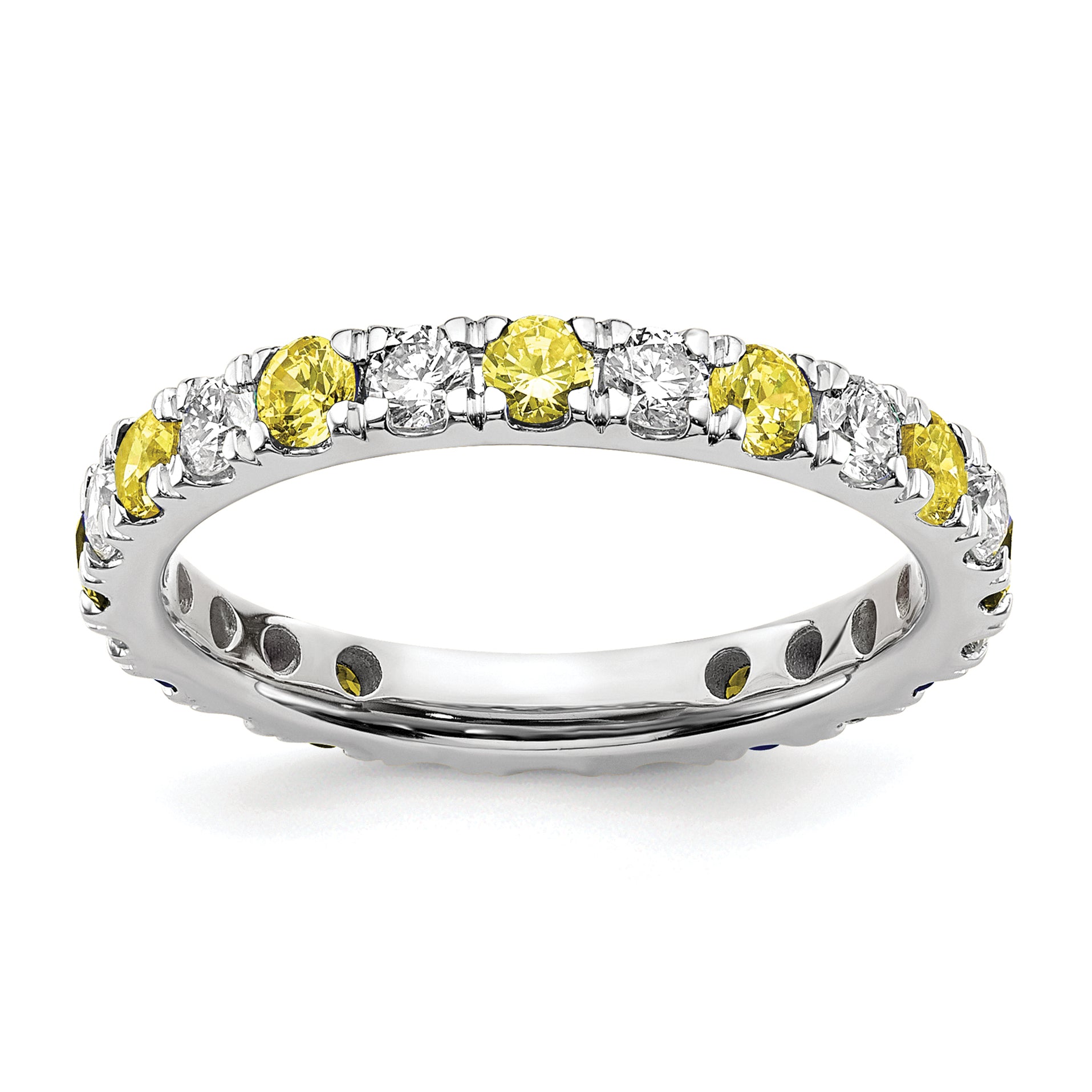 14k White Gold 7/8 carat Lab Grown Diamond VS/SI+ G+ and Lab Created Yellow Sapphire Size 9 Eternity Band